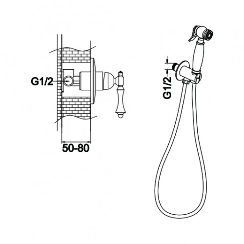 Смеситель с гиг. душ встраиваемый бронза ROSE R0105Q
