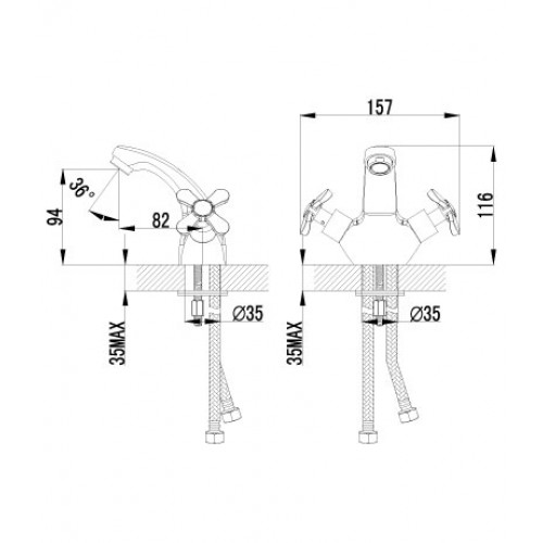 Смеситель д/умывальника "PARTNER" (6546С) двуручный хром LEMARK
