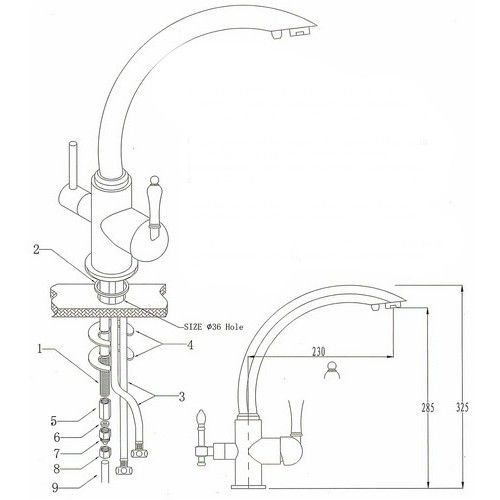 Смес д/кухни Kaiser Vincent боковой под фильтр (31244)