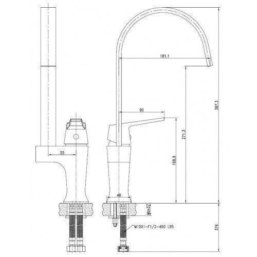 Смес д/кухни Kaiser Vita боковой (43044) 