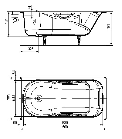 Ванна чугунная эм. 1,5х0,75 Новокузнецк Сибирячка У + ножки