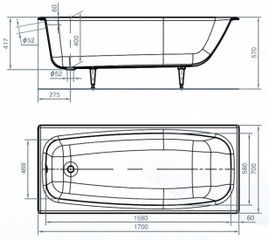 Ванна чугунная эм. 1,7х0,7 Новокузнецк Грация с ножками ВЫГОДА!!