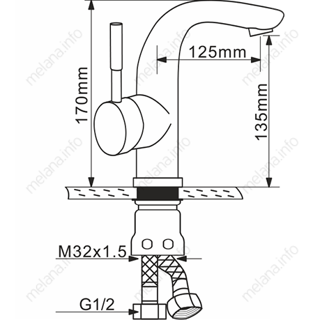 Смеситель д/умывальника MELANA нерж.сатин литой излив (6105)