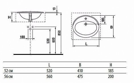 Умывальник ROCA ADORA 56*47 встраиваемый 327203000