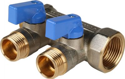 Коллектор с шар.кранами 3/4", 2 отвода 1/2" (SMB 6211 341202) STOUT(синие ручки) 