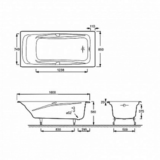 Ванна чугунная эм. 1,2х0,7 Новокузнецк Каприз + ножки 