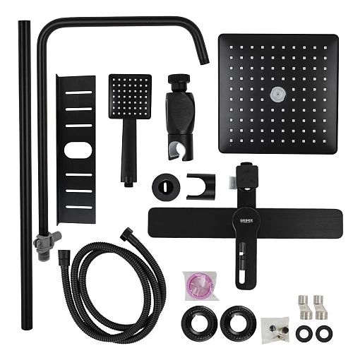 BRIMIX Душ.система из алюминия ЧЕРНАЯ с полочкой (81725)