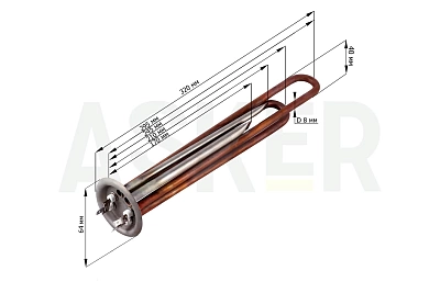 Тэн д/водонагревателей 2,0 Квт медь ф64мм, под анод М4, L295мм с упаковкой (AS00005) Asker 
