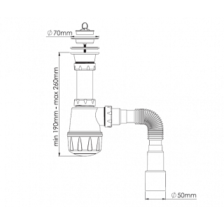 Сифон 1 1/2х40/50 бутылочный для мойки, c гофрой и пробкой M106-0 ZEGOR