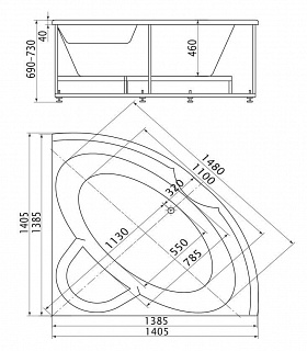 Ванна акриловая Поларис - 1 138,5х138,5 угловая
