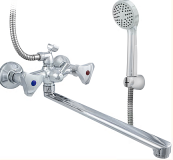 Смеситель д/ванны двухручк.ЦС-СМ 600/5.1-4 кер.L-300 плоский излив (СМ503865) 