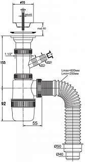 Сифон Элит бутылочный пласт.чаш. с гофрой 800мм 11/2х40-50 30987060