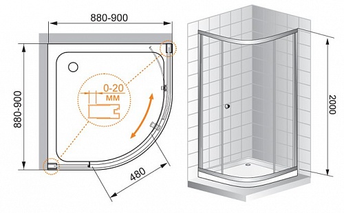 ДУШЕВОЙ УГОЛОК CEZARES ANIMA R-1 90-P-Cr