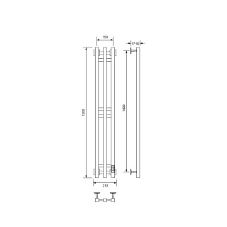 Полотенцесушитель  1200х150 "Robe-3" квадрат электро черный матовый (RAL 9005) НИКА
