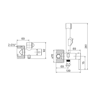 Встраиваемый смеситель с гигиеническим душем, матовый черный, IDDIS, 003BLR0i08