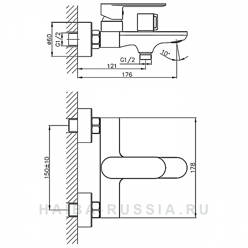 Смеситель д/ванны к/н Haiba HB60590-7 черный 