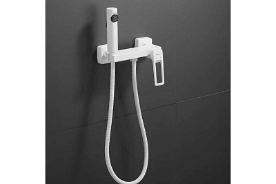 Смеситель с гиг. душ настенный белый мат. SHEVANIK S6805C-1