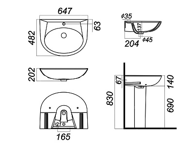 Умывальник с пьед."CLASSIC LUXE" 64,5 см  (Самара) 