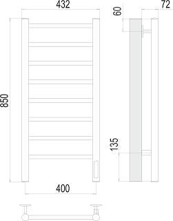 Полотенцесушитель "Аврора" 400х850 П8 электро черный матовый (RAL 9005) TERMINUS 