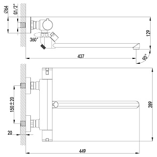 Смеситель д/ванны "YETI" (7834С) термостатический длинный излив LEMARK 