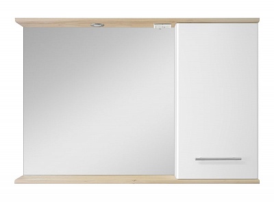 Зеркало-шкаф 120 "Респект-120" левое свет, розетка, белая ПВХ/Дуб Тиссано MISTY 
