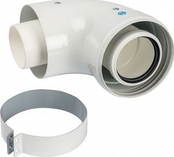 Элемент дымохода конденсац. адаптер 90° DN60/100 м/п PP-FE SCA-8610-230090 STOUT c хомутом