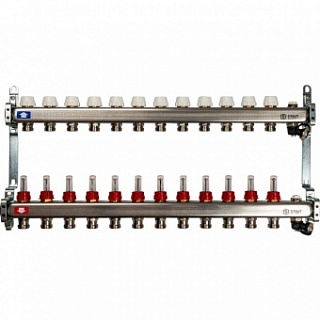 Коллектор 12-вых. нерж.ст. с кранами, терм., воздухоотв.. (SMS 0912 000012) STOUT