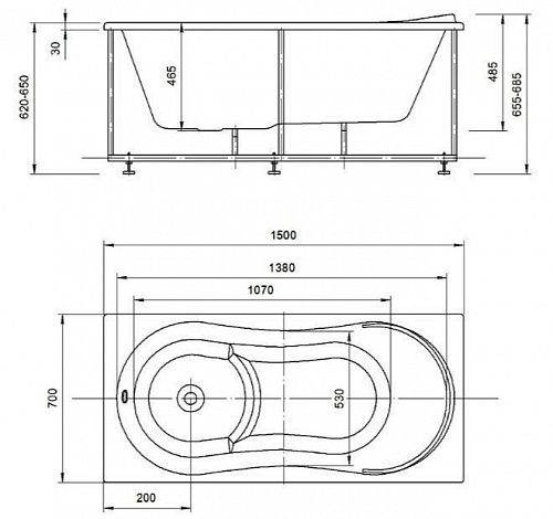 Ванна акриловая Афродита 150х70