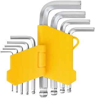 Ключи шестигранные с шаром FIT CrV 9 шт. (2-12 мм) с шаровым наконечником, пластиковый держатель (64192)