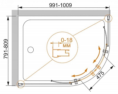 ДУШЕВОЙ УГОЛОК CEZARES PRATICO-RH-2 100/80-C-Cr