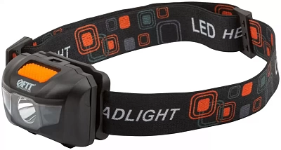 Фонарь FIT налобный светодиодный, 1 сверхяркий светодиод 3Вт + 2 LED красного цвета 3ААА 67746