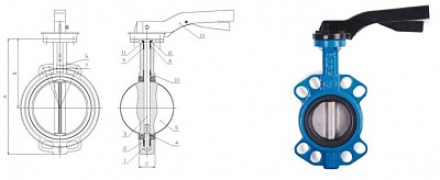 Затвор  BVF WT поворотный м/ф DN50 PN10/16 с ручкой (нерж. диск)