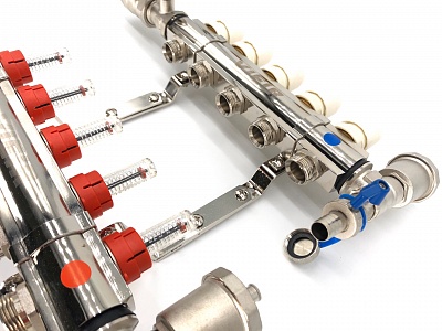 Коллектор с расходомерами 10-вых Латунь с кранами (VR112-10) (2)