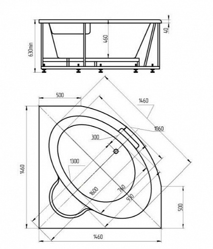 Ванна акриловая Калипсо 146х146