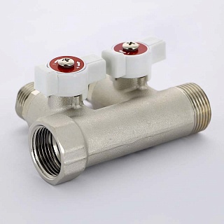 Коллектор НВ 3/4" 2 х 1/2" Н 40 мм никелированный с кранами (420N3220) Uni-Fitt