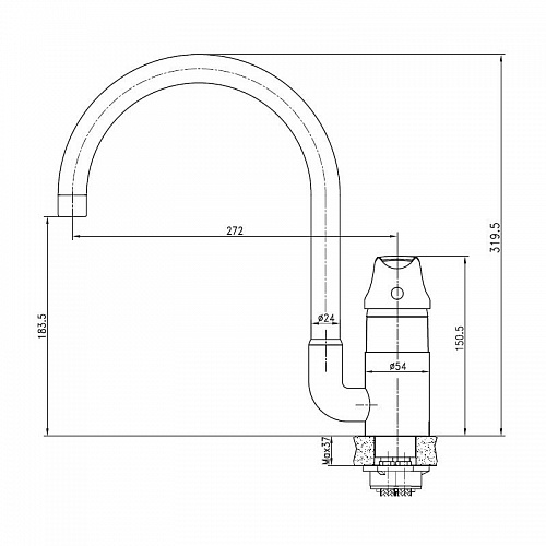 Смес д/кухни Kaiser Nova ф40 боковой (23044) АКЦИЯ