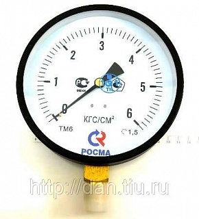 Манометр  0...6 bar (0,6МРа), ТМ-610Р.00 (150мм, G 1/2, кл. точ.1,5) (РОСМА) (6966)