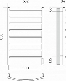 Полотенцесушитель "Классик" 500х850 П8 электро графит (RAL 7024) TERMINUS 