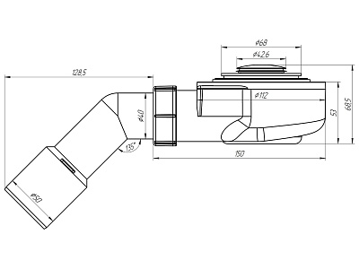 Сифон для душевого поддона 1 1/2" 60 h53, клик-клак, хром, сетка с переходной трубой 45° 40/50 Ани пласт E451CLS(10)