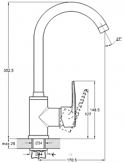Смеситель д/кухни G-lauf (ZAR4-B170/B180/B181/B182/SAR-B7170/B7180/В7181) ф40 одноручк.