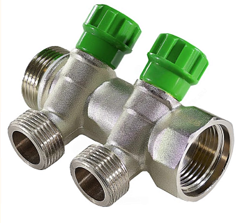 Коллектор латунный  3/4" м/р 2в 1/2" ПУ н/р 36мм с регулирующими клапанами SantechSystems (129-9345)