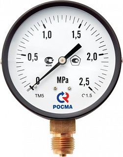 Манометр  0...25 bar (0...2,5МРа), ТМ-510Р.00 (100мм, G 1/2, кл. точ.1,5) (РОСМА) (7303)