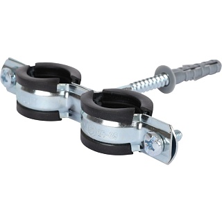 Крепление металл. двойное STOUT (25-29) 3/4"+ шпилька, шуруп, дюбель пластик (70) SAC-0020-200034 