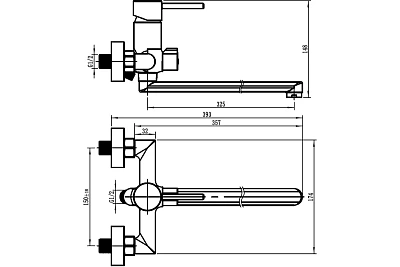 Смеситель д/ванны JAVA керамбукса  L-обр. излив 325 мм, 35-L35/K ARGO 44459