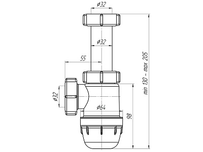 Сифон 1 1/4х32 бутылочный Юнг без выпуска Ани пласт ВМ1020 (25)
