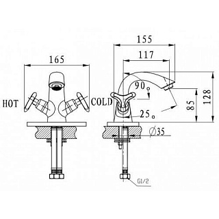 Смес д/раковины Kaiser Trio 3-х листник (57011)
