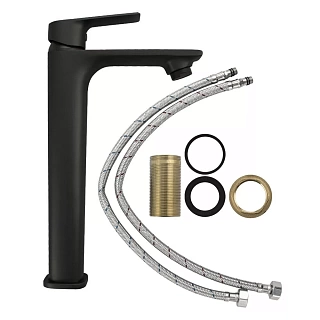 MAGNUS Смеситель д/раковины высокий, литой корпус, ЧЕРНЫЙ код 8403