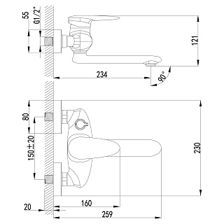 Смеситель д/ванны "STATUS" (LM4414C) короткий излив поворотный LEMARK  