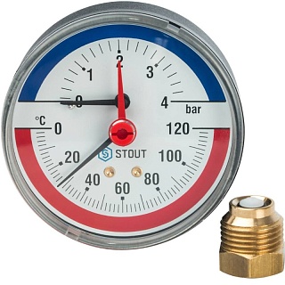 Термоманометр 0...4 bar 0...120' C с автомат.запорным клапаном Dn 80 1/2" (SIM-0005-800415) аксиальный 