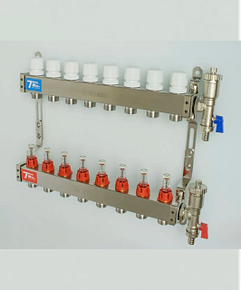 Коллектор с расходомерами 8-вых нерж. БЕЗ кранов квадр. Vieir  (VR119-08А) (3)